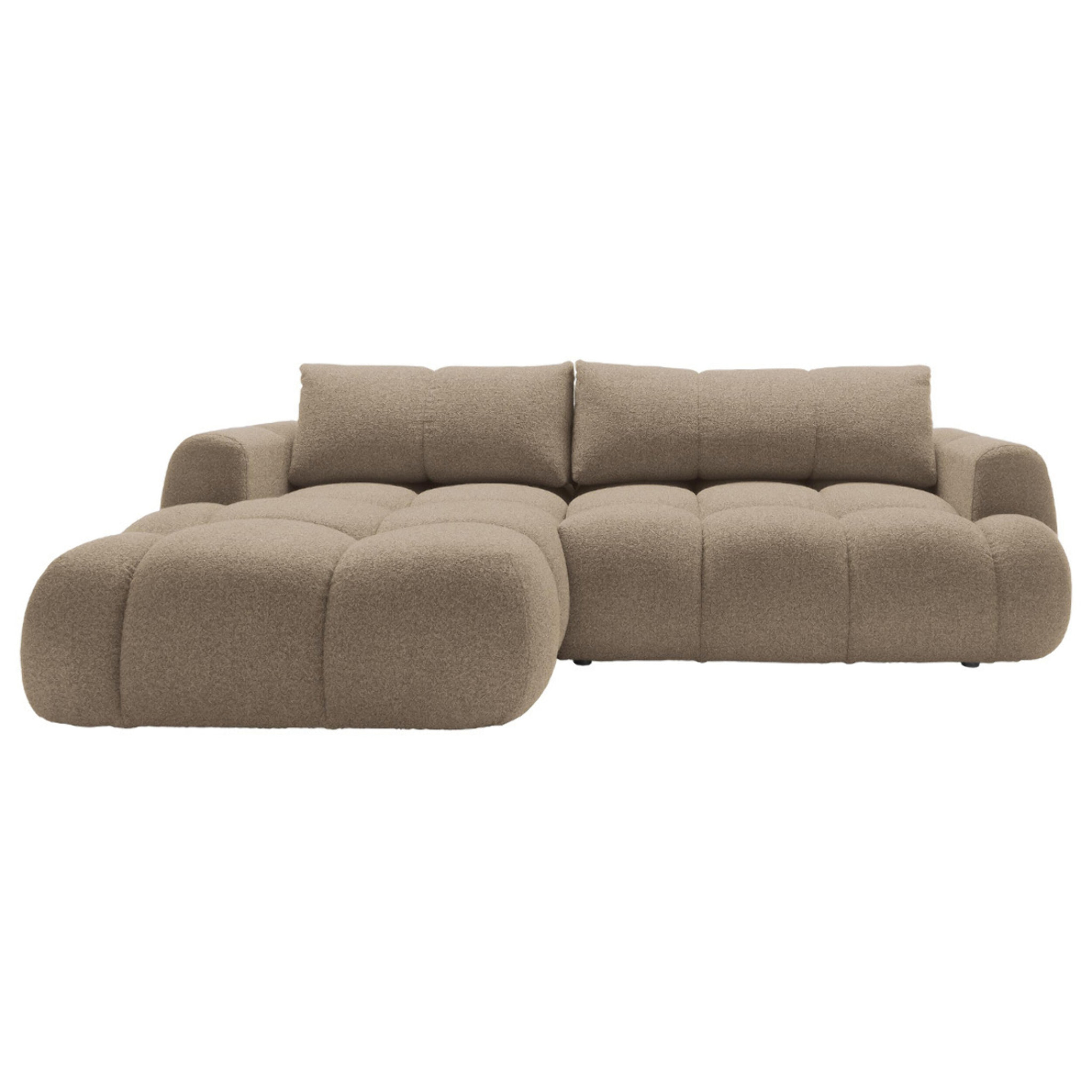 Yulin - Canapé d'angle gauche 4 places convertible avec coffre en tissu bouclette - Marron