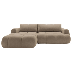 Yulin - Canapé d'angle gauche 4 places convertible avec coffre en tissu bouclette - Marron