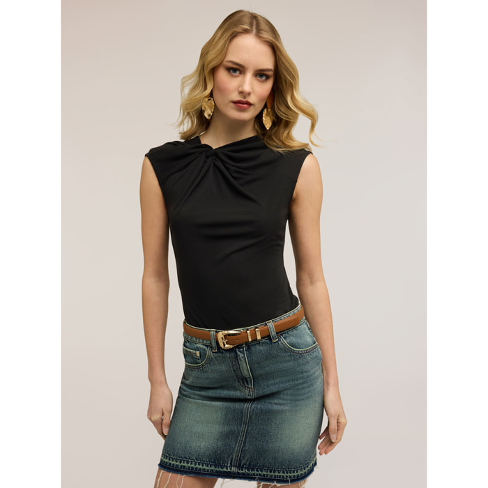 Motivi - Top in jersey con nodo - Nero