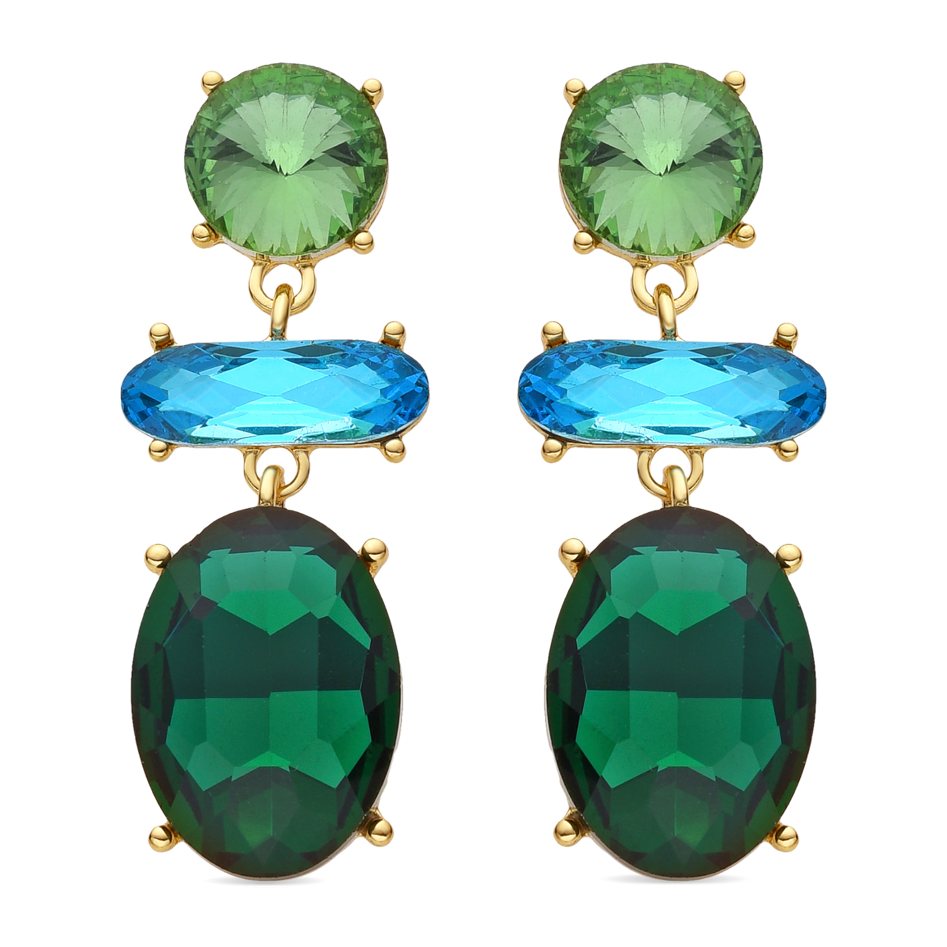 Pendientes de Cristal Verde acabados en oro amarillo de 18k