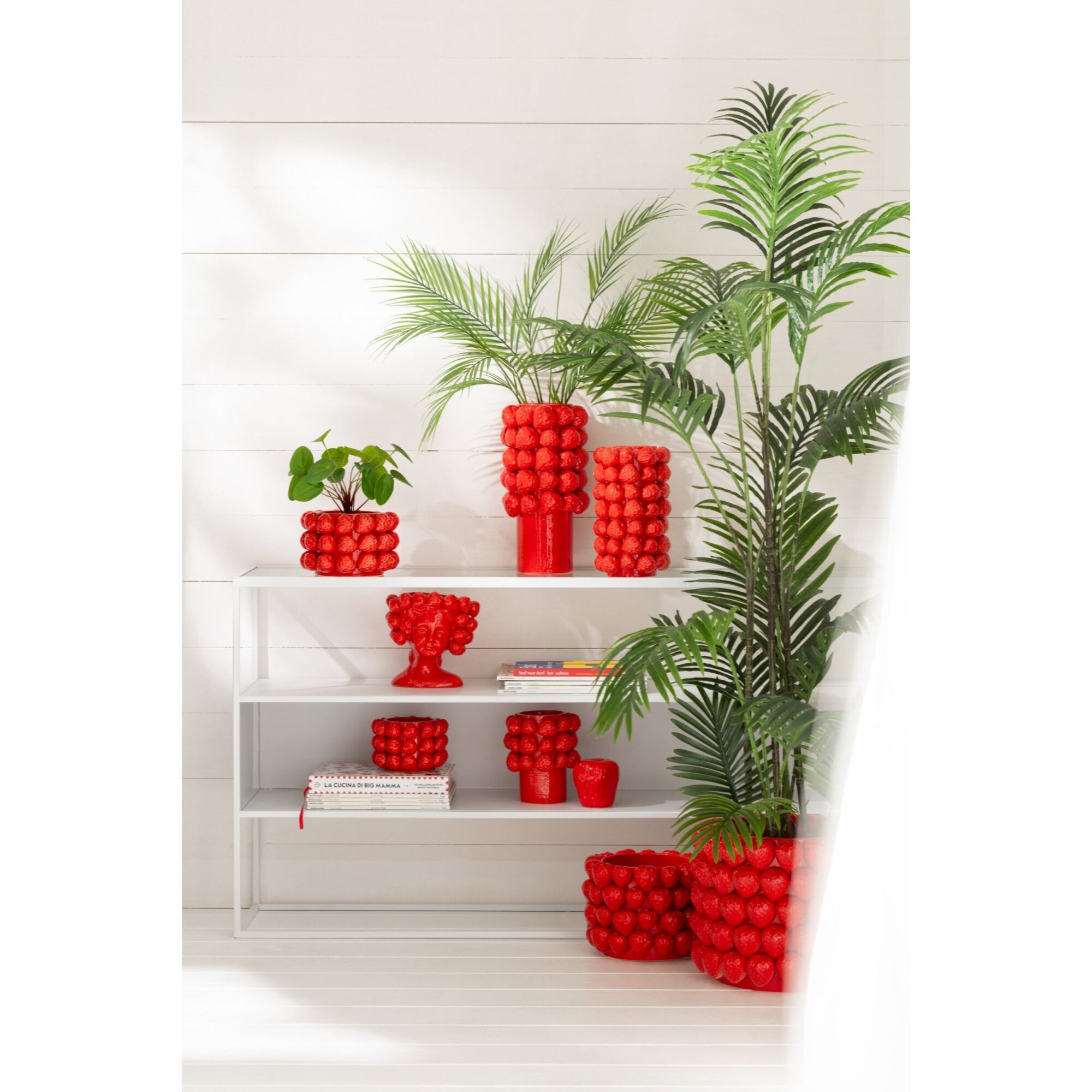 J-Line cache-pot Fraises - céramique - rood - small - Ø 15.5 cm