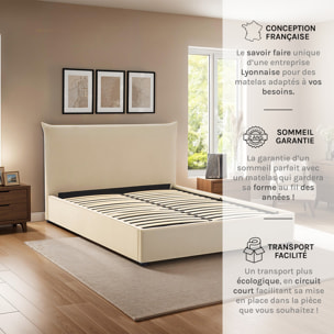 Lit coffre lin beige 2 places