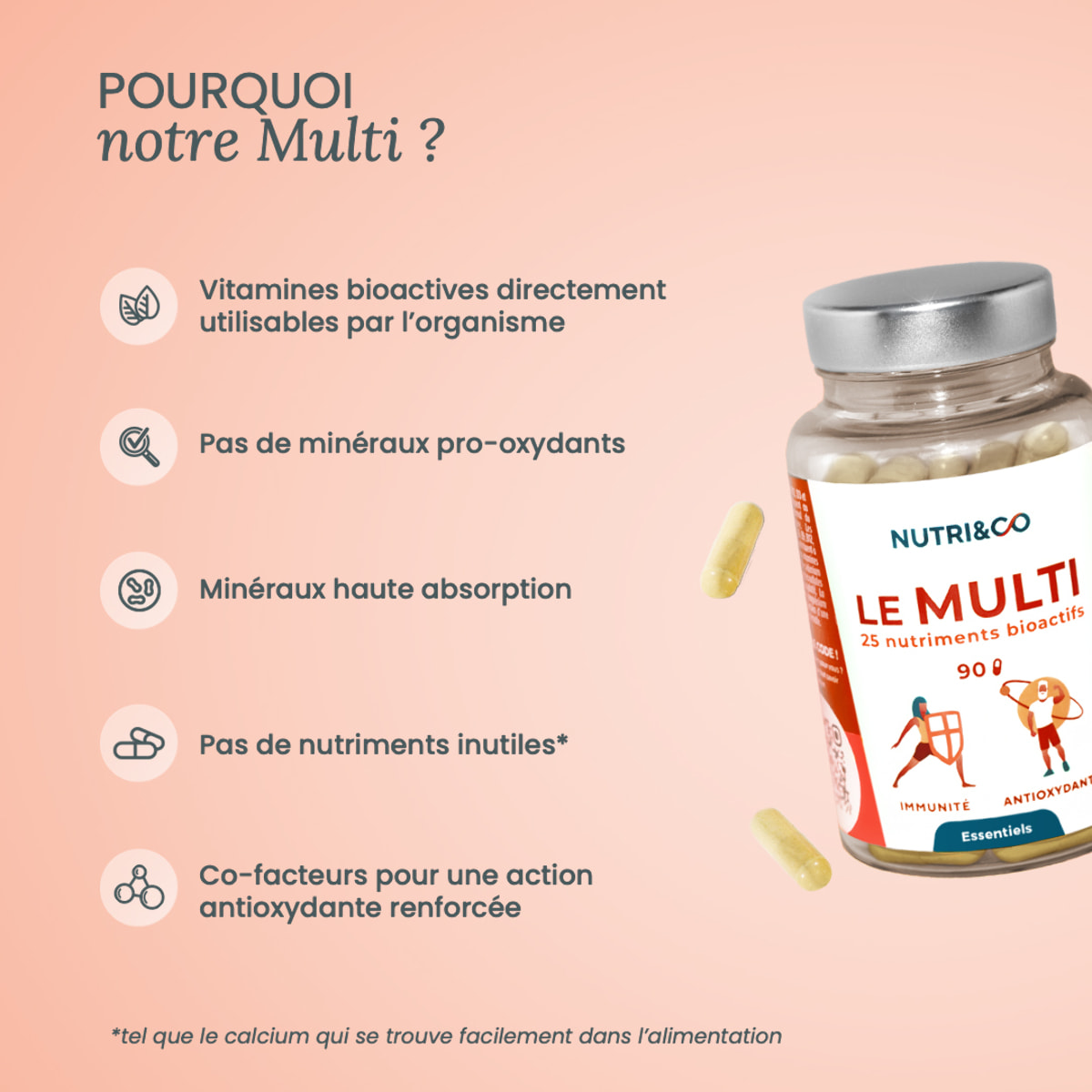 Nutri&Co Multivitamines et Minéraux 25 Nutriments pour l'Immunité - 90 gélules