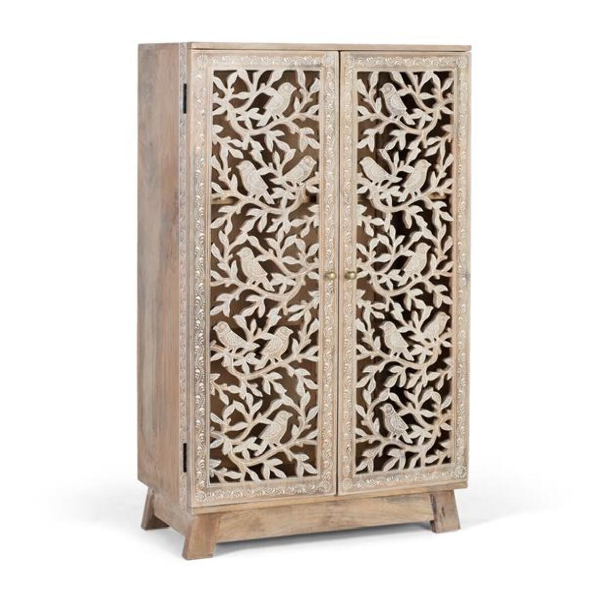 Meuble d'appoint en bois de manguier et MDF 70 cm style Atresanal sculpté