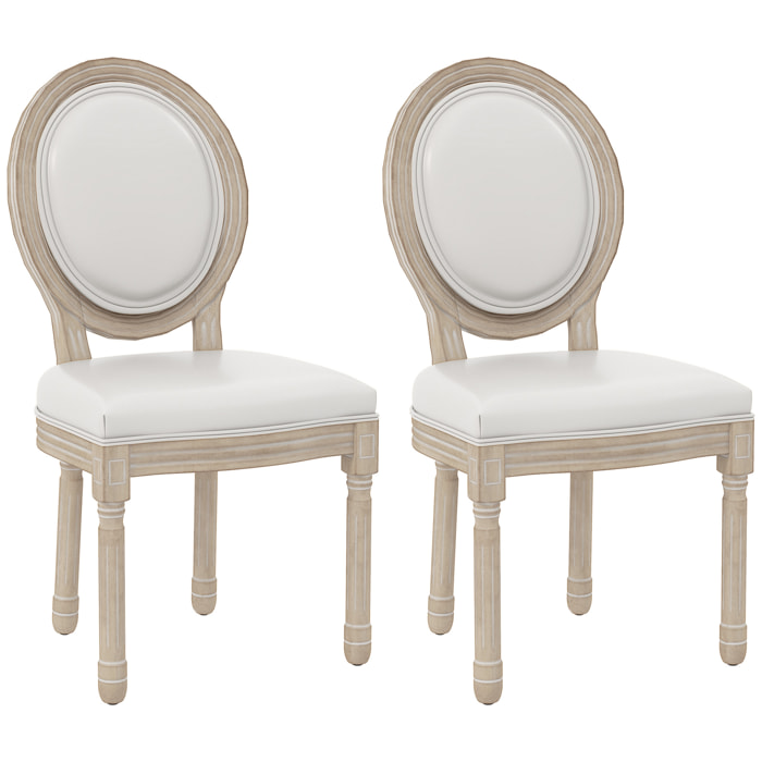 Lot de 2 chaises de salle à manger médaillon style Louis XVI bois sculpté crème