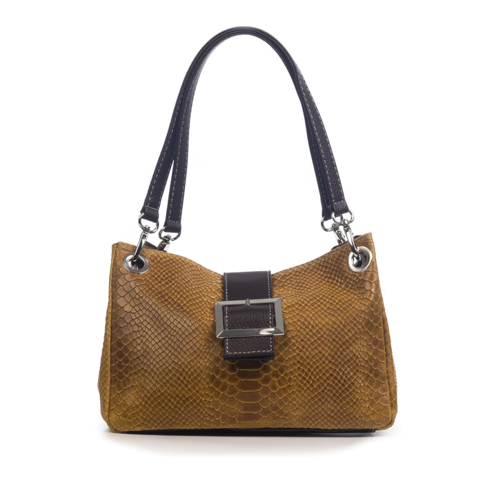 FIRENZE ARTEGIANI Anzio Borsa a Spalla da Donna. Vera Pelle Scamosciata Incisione Serpente Made in Italy 28x12x17 Cm. Colore: pelle