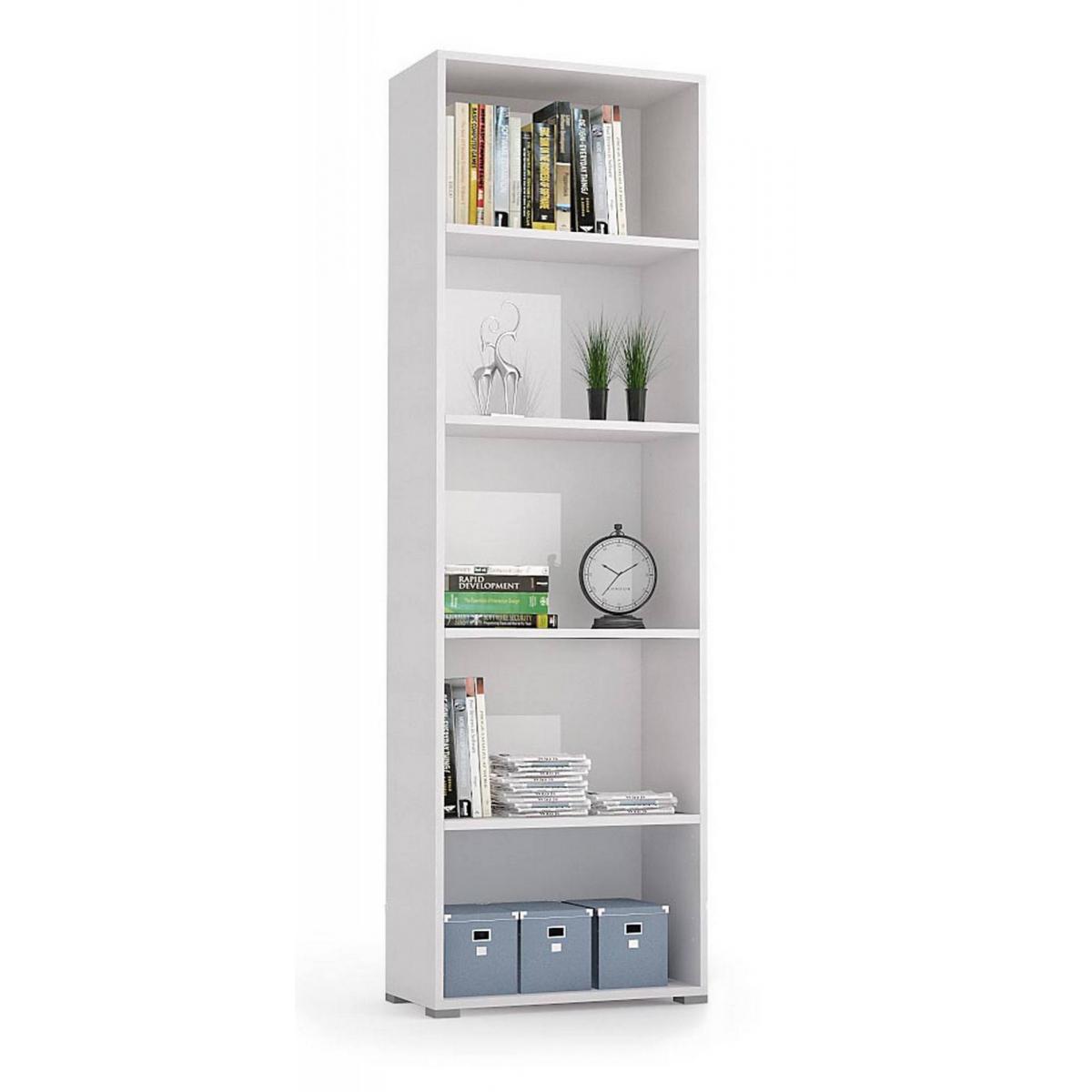 Libreria Girasole, Biblioteca a 4 ripiani regolabili, Scaffale per libri, Mobile da parete con ripiani, 100% Made in Italy, Cm 60x30h195, Bianco