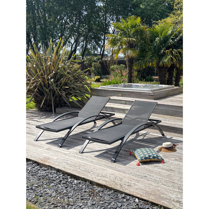 BARCELONA - Lot de 2 bains de soleil en toile plastifiée et aluminium