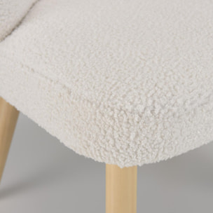 ALBANE - Fauteuil en tissu bouclette blanc pieds en bois