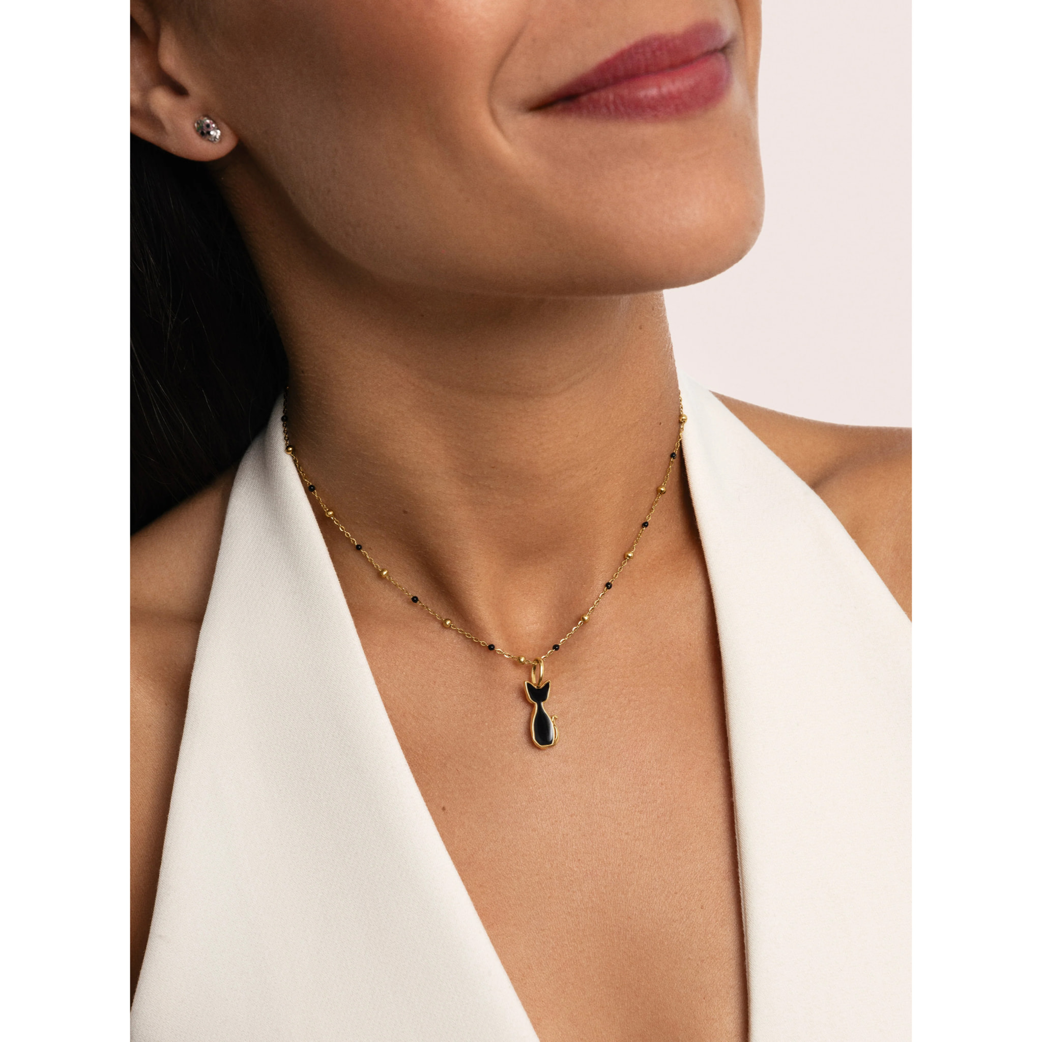 Charm Salem Gato Enamel Black Placcato Oro