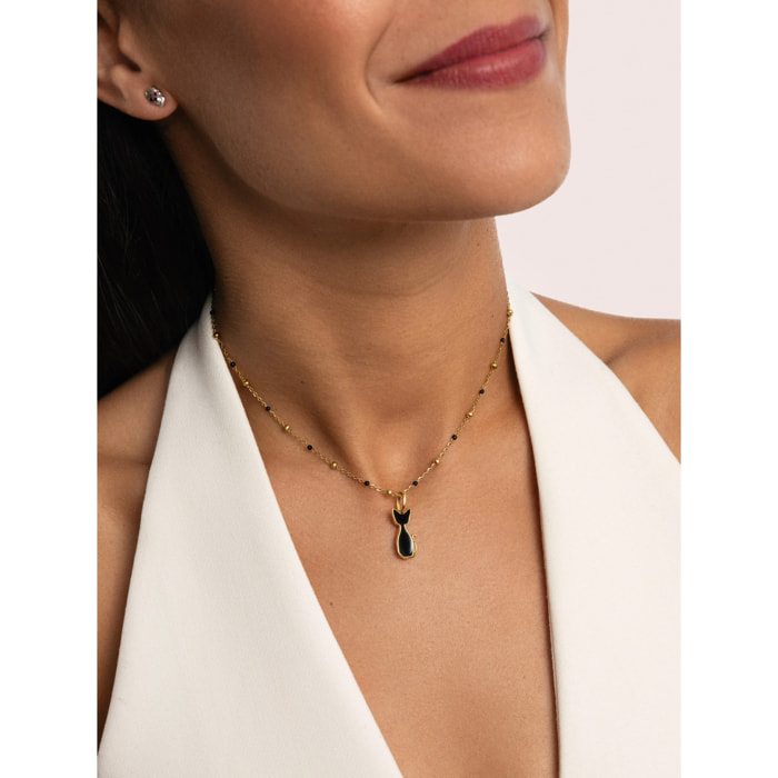 Charm Salem Gato Enamel Black Placcato Oro