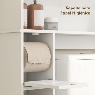 Estantería sobre Inodoro Mueble sobre Inodoro con Estante Ajustable 2 Puertas Soporte para Papel Higiénico y Estantes Abiertos Ahorra Espacio Armario para lavadora para Baño Blanco