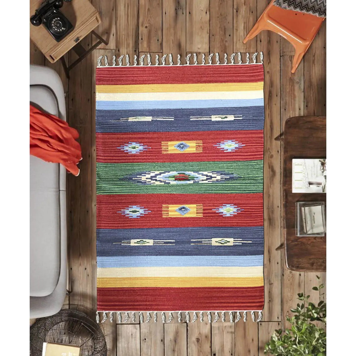 Tappeto kilim multiuso 100% cotone lavabile per salotto, soggiorno, camera da letto, cucina, ingresso