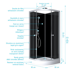 cabine de douche ROUND SHADOW CORNER 90x90x230cm