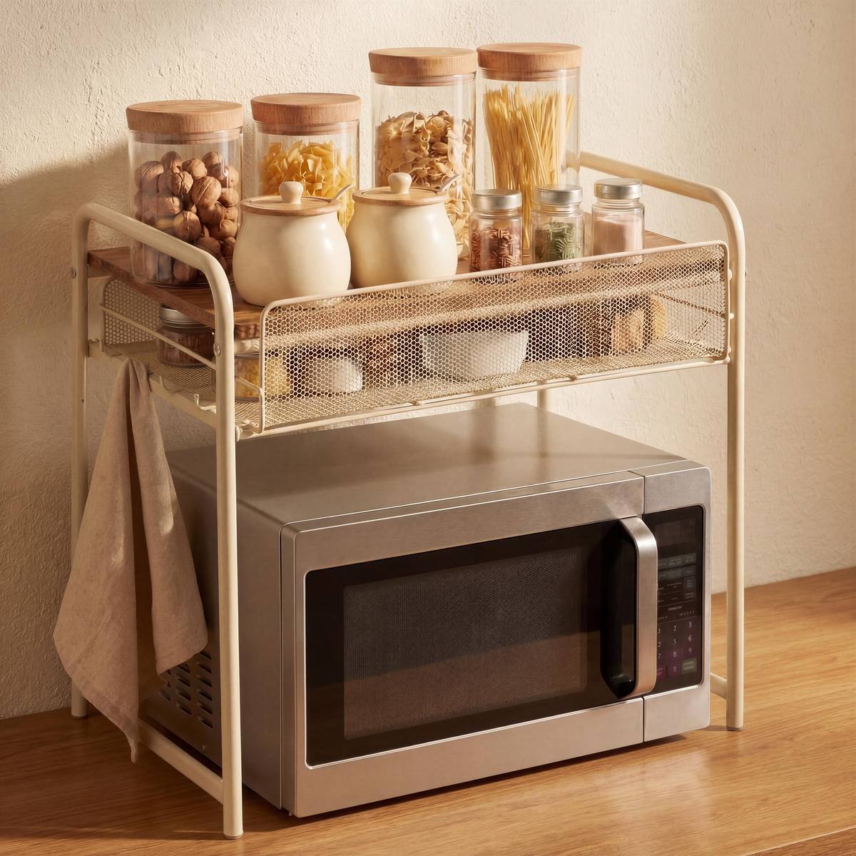 Étagère micro-ondes 1 tiroir Telma 37x55cm beige