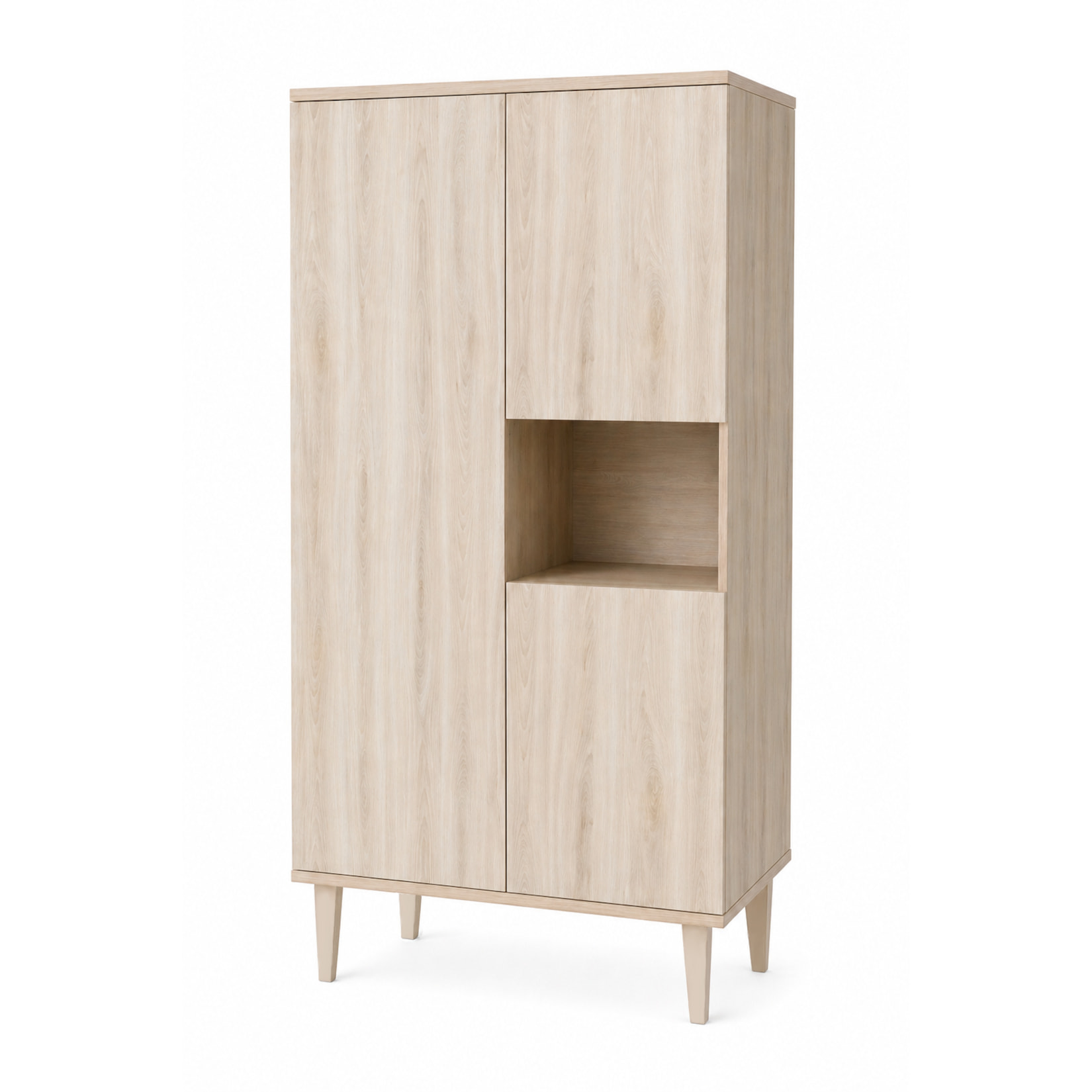 Armoire 3 portes et une niche sur pieds - décor bois hêtre cendré