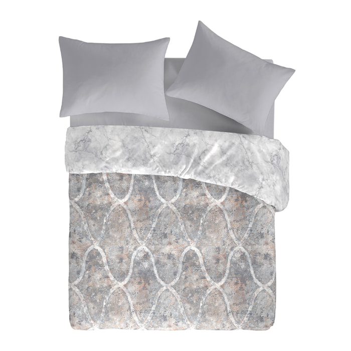 Housse de couette réversible LANSA en coton percale - gris - vendue seule