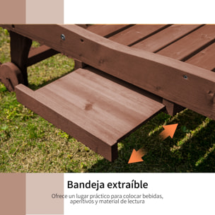 Tumbona de Madera Exterior Silla Reclinable de Jardín con 2 Ruedas Respaldo Ajustable en 3 Niveles y 1 Bandeja Carga 113 kg para Terraza Patio Natural