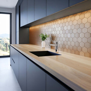 Crédence adhésive murale 3D  - Effet carrelage hexagonal 4 pièces - Naturel