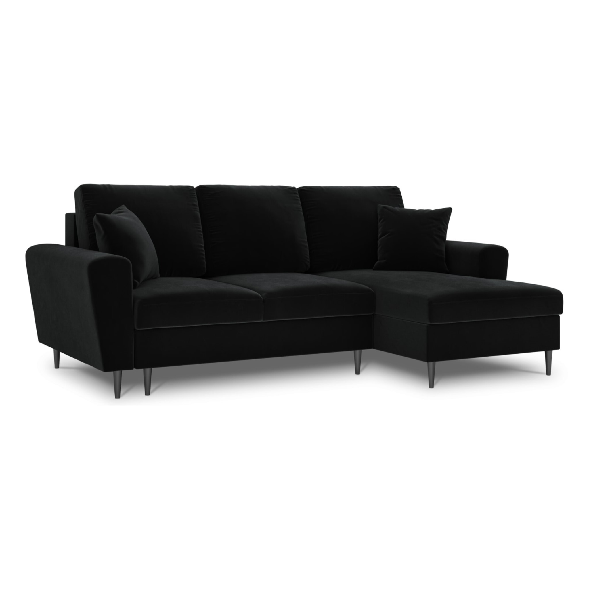 Canapé d'angle droit convertible avec coffre de rangement "Kyoto" 4 places en velours noir