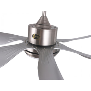Ventilateur de plafond DC argenté avec pales de 166cm et lumière pour 60m2