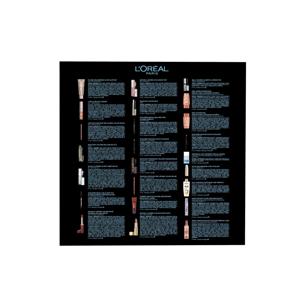 Calendrier de l’Avent L’Oréal Paris 2026 coffret beauté avec 24 produits de maquillage, de soin hydratant et de soins capillaire