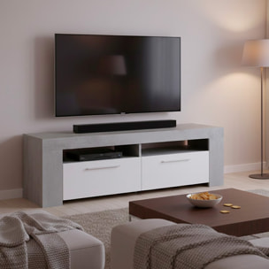 Mobile TV Con 4 Vani Portaoggetti Modulo Porta TV Moderno Con Ante E Vani A Vista Per Soggiorno Supporto TV 120x42x40 Cm Bianco Lucido Grigio Cemento
