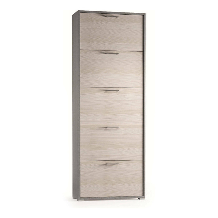 Scarpiera Anina, Mobile multiuso da ingresso con 5 ante a ribalta, Armadietto portascarpe a doppia profondità, 100% Made in Italy, 67x28h183 cm, Larice
