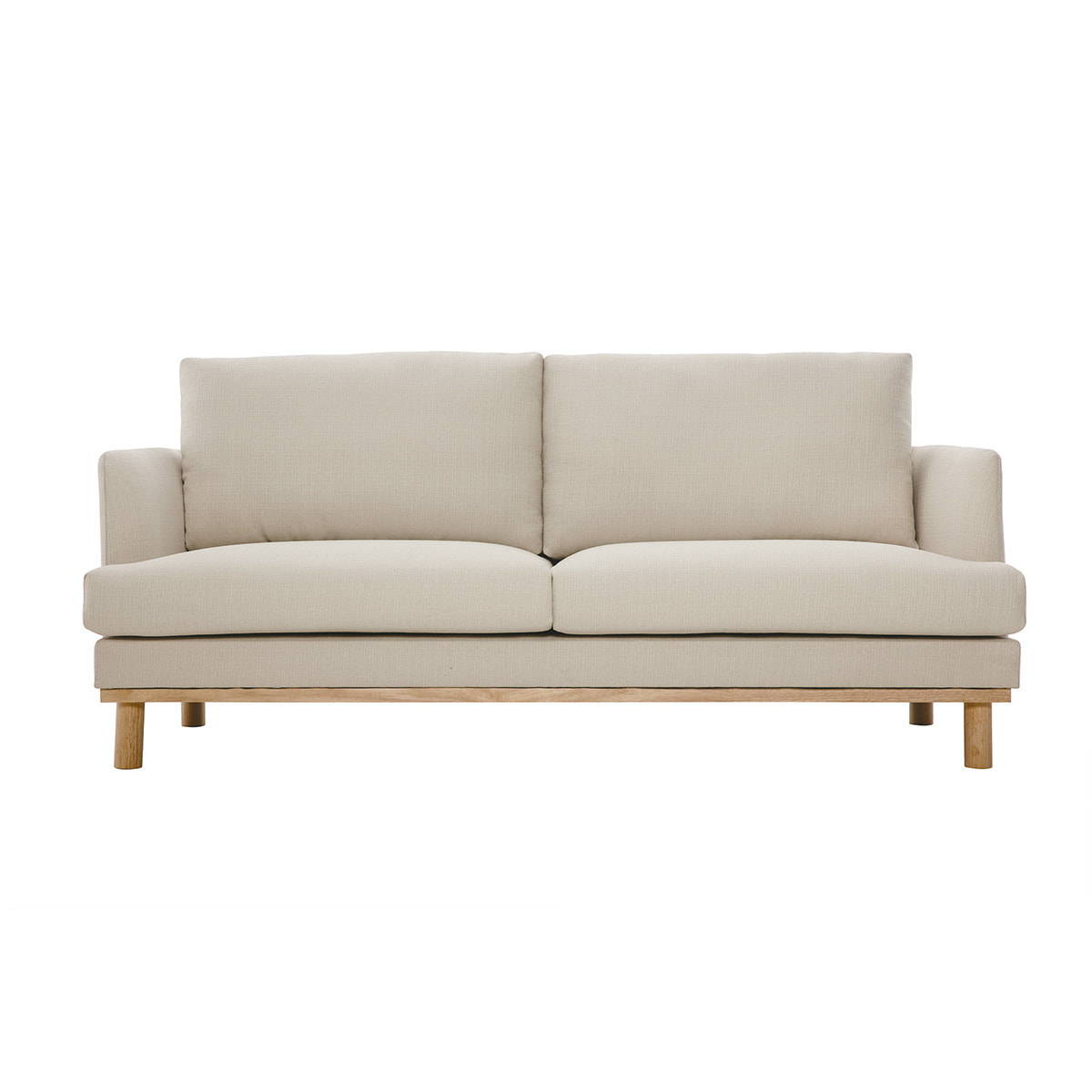 Canapé scandinave 3 places en tissu beige et bois clair HOBART