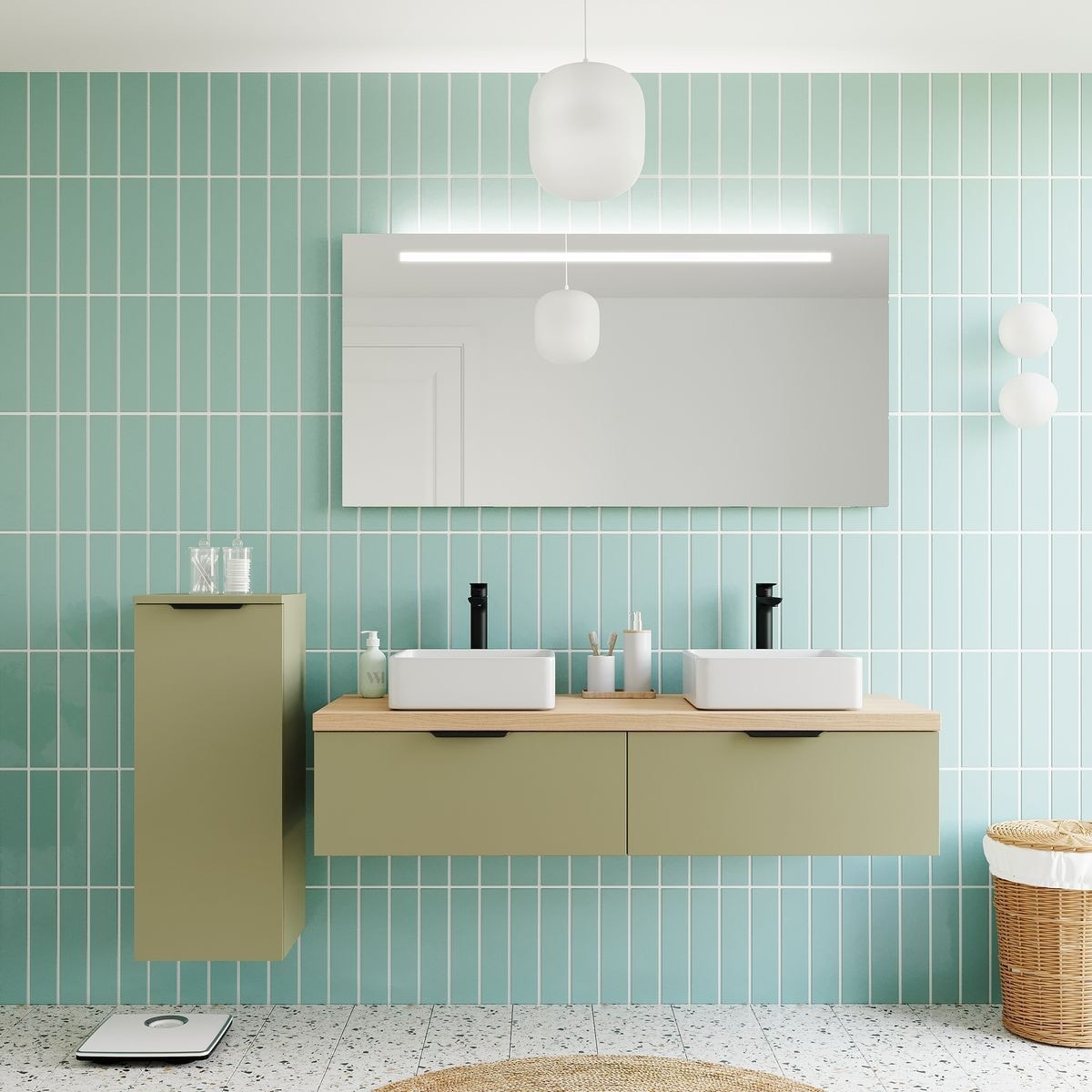 Meuble salle de bain 2 vasques posées 2 tiroirs - SOHO
