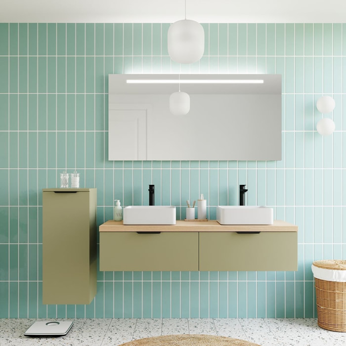 Meuble salle de bain 2 vasques posées 2 tiroirs - SOHO