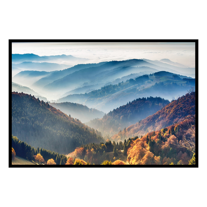 Affiche encadrée Vallée et montagnes dans la brume Affiche + cadre en métal - Noir