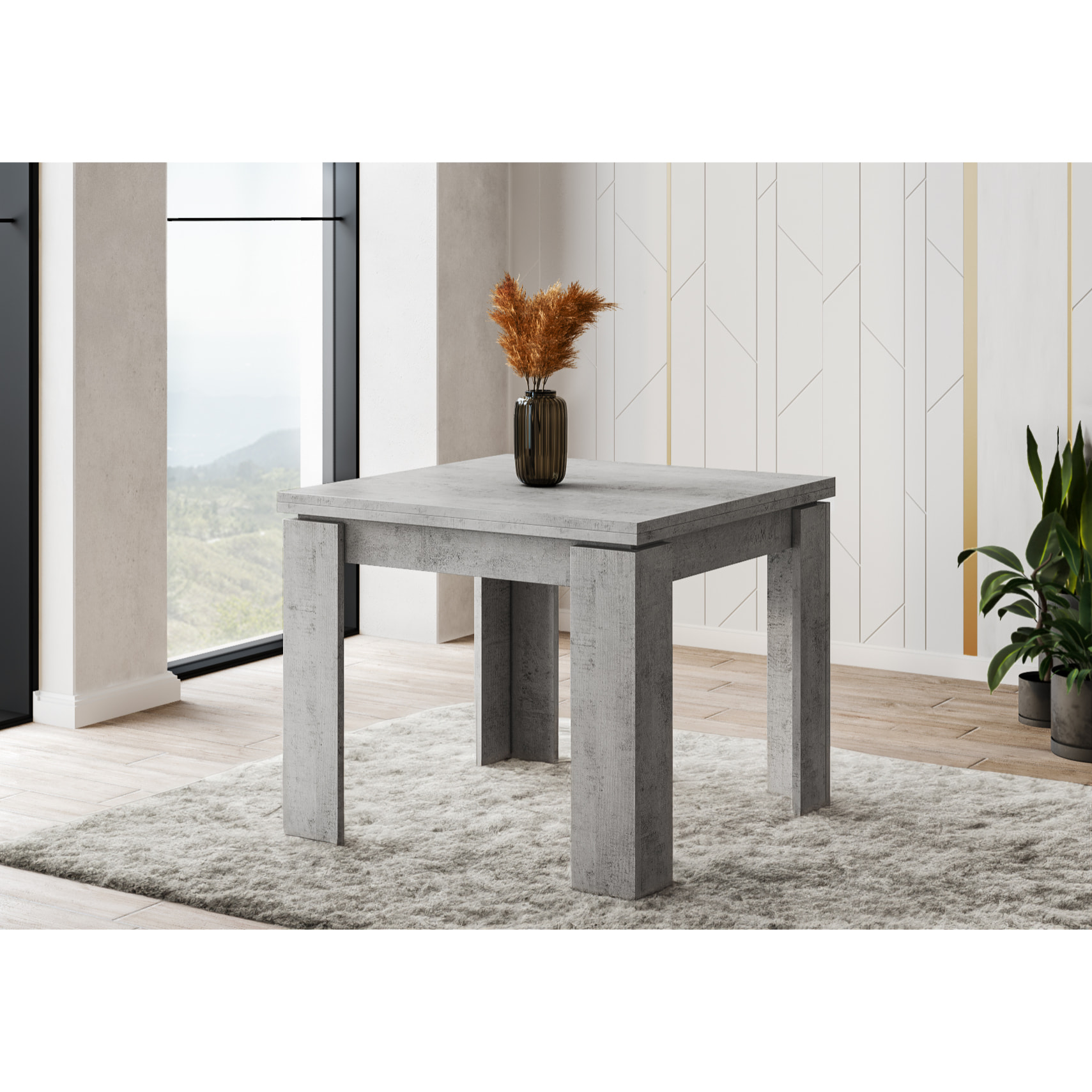 Tavolo Allungabile Moderno Da 4 A 8 Persone Gambe Spesse Minimal Meccanismo Centrale Estensibile Per Cucina Sala Pranzo 90 x 90 / 180 x 90 Cm Grigio