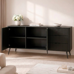 Madia Soggiorno Con 2 Ante e 3 Cassetti Credenza Salvaspazio Design Moderno Elegante Per Soggiorno Camera Con Piedini Slanciati 163 x 81 x 38 Cm Nero