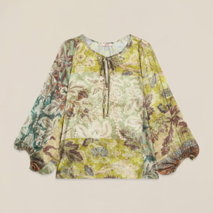 Oltre - Blusa in raso fantasia - Verde
