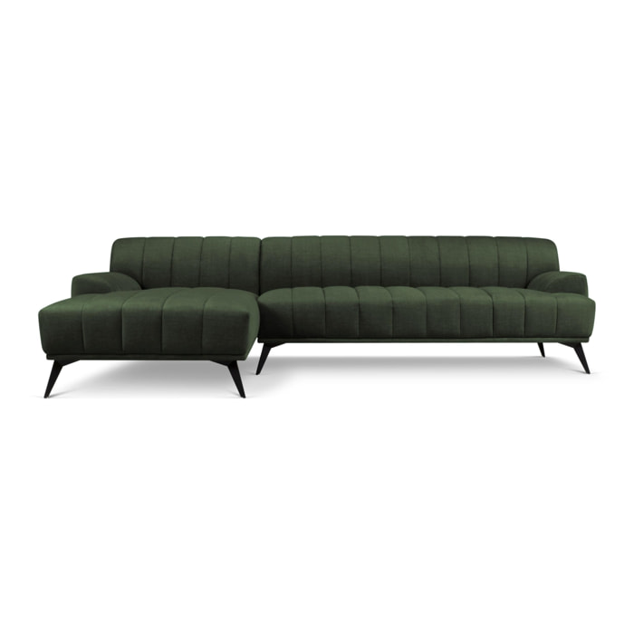 Canapé d'angle gauche ''Sofia'' 5 places en velours vert