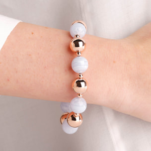 Bracciale con Bead Lucide e Pietra Naturale Agata Celeste Sfaccettata