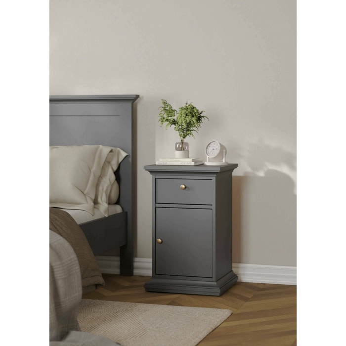 Comodino Mauricette, Comò basso, Tavolino da notte, Mensola da letto, 44x40 h70 cm, Grigio