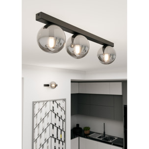 Lampada a sospensione FIT in acciaio nero con diffusori in vetro grafite