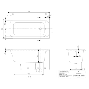 Baignoire droite VILLEROY ET BOCH Architectura acrylique avec pieds