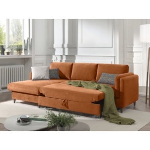 Brooke - canapé d'angle gauche - convertible avec coffre - 4 places - en velours - Rouille