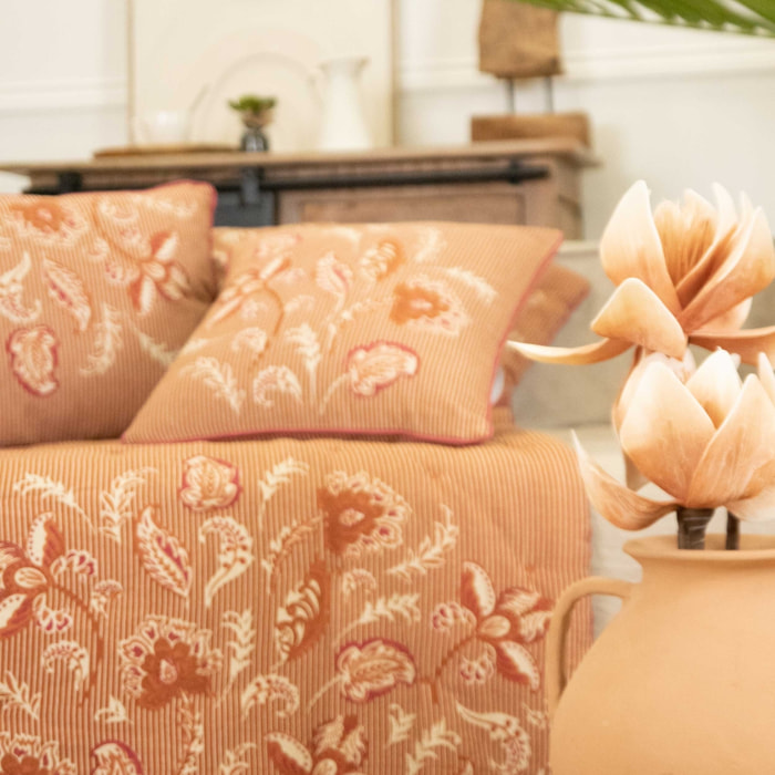 Édredon décoratif en polylin motif floral - Brique