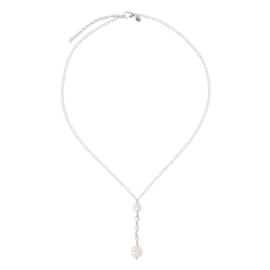 Collana Catena Forzatina a 'Y' in Argento 925 con Perle d'Acqua Dolce Bianche Ø 5/6 mm