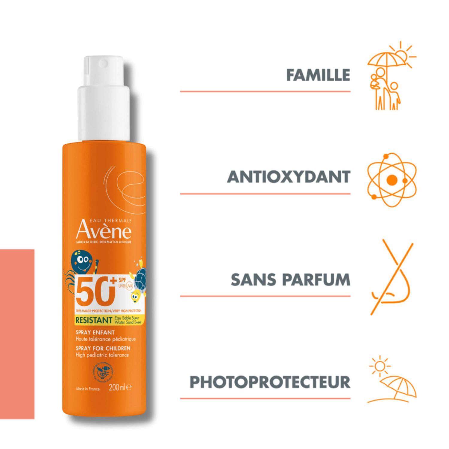 Spray Enfant SPF50+ - Protection Solaire Résistant Eau Sable Sueur 200 ml