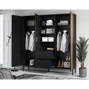 Savanna - armoire - effet bois et noir - 185x200 cm - Noir / Bois