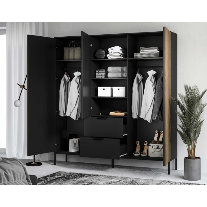 Savanna - armoire - effet bois et noir - 185x200 cm - Noir / Bois