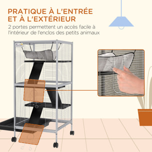 Cage pour petits animaux portable avec 2 portes hamac métal PP 52 x 52 x 113,5 cm blanc