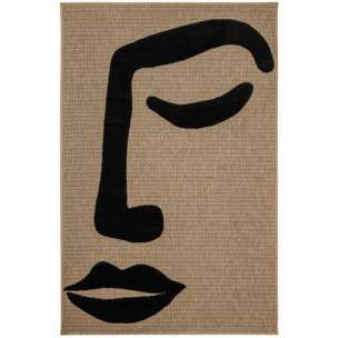 PALMA - Tapis aspect jute à motif visage en relief - Noir