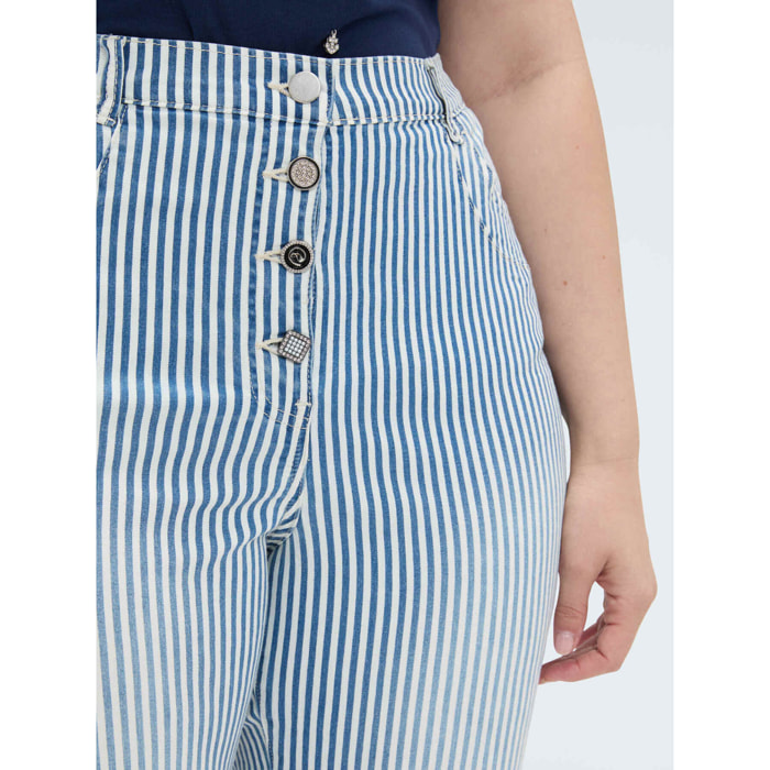 Fiorella Rubino - Jeans Barrel a rayas - Azul