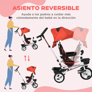 Triciclo para Bebés Plegable Triciclo Evolutivo 2 en 1 para Niños de 12-60 Meses con Toldo Plegable Mango de Empuje Telescópico Reposapiés Cinturón de Seguridad y Cestas Rojo